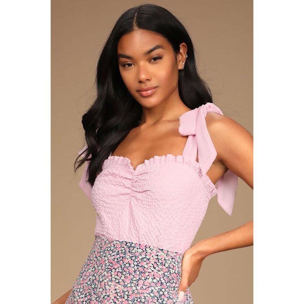 Lulus You're A Sweetheart Light Pink Tie-strap Ruffled Tank Top - Size M